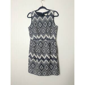 J. Crew Aztec IKat Sleeveless Sheath Dress Black Cream Size 6 Office Tribal